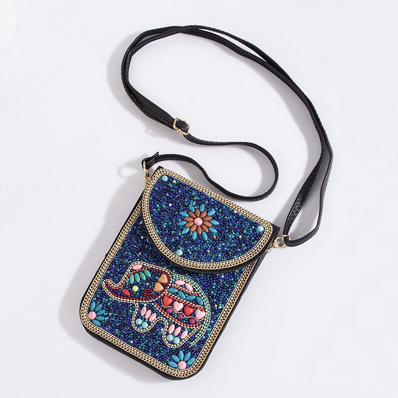New Heavy Industry Bohemian Style Rice Beads Shell Flowers Exquisite Pu Travel Shoulder Crossbody Magnetic Buckle Women'S Bag - Image 4