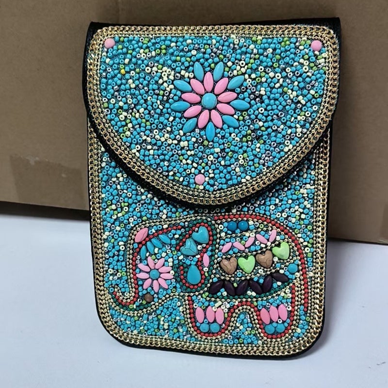 New Heavy Industry Bohemian Style Rice Beads Shell Flowers Exquisite Pu Travel Shoulder Crossbody Magnetic Buckle Women'S Bag - Image 1