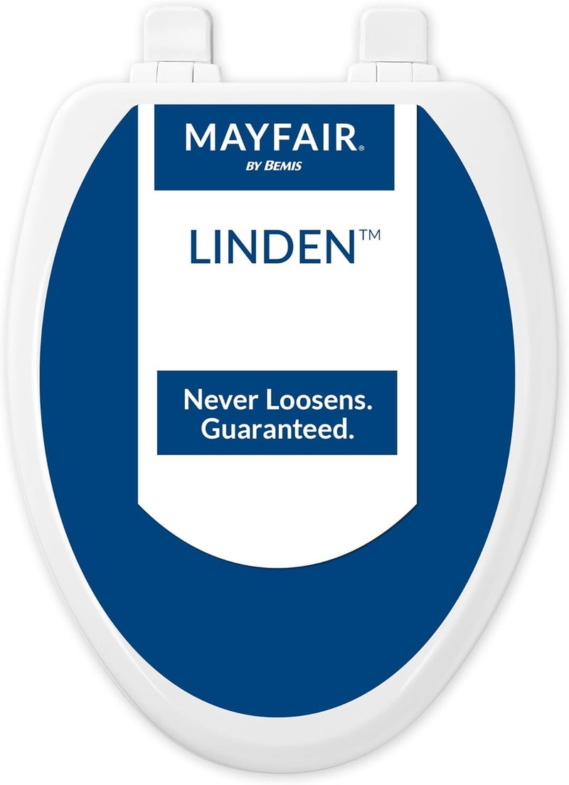 Mayfair Linden Slow Close Toilet Seat, Non Slip Heavy Duty Wood, Easy Install, Elongated, White - Image 1