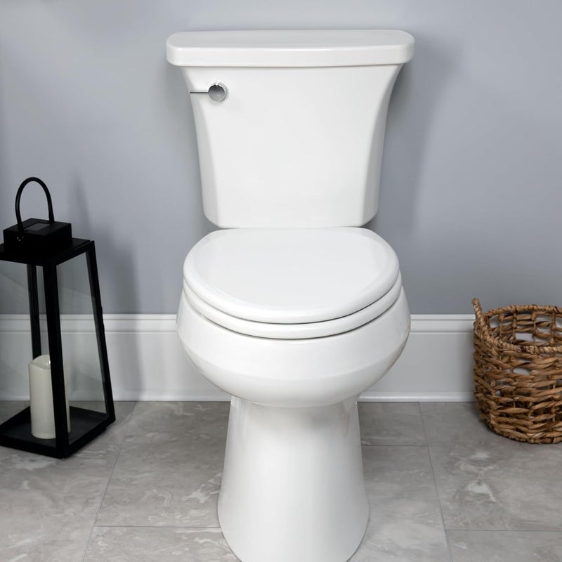 Mayfair Linden Slow Close Toilet Seat, Non Slip Heavy Duty Wood, Easy Install, Elongated, White - Image 3