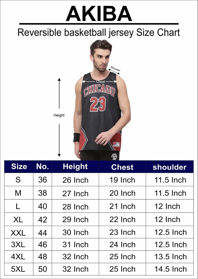 AKIBA Mash Polyester Reversible Sublimation Print Basketball Unisex Regular Fit Jersey CHICAGO (38) BLACK - Image 5