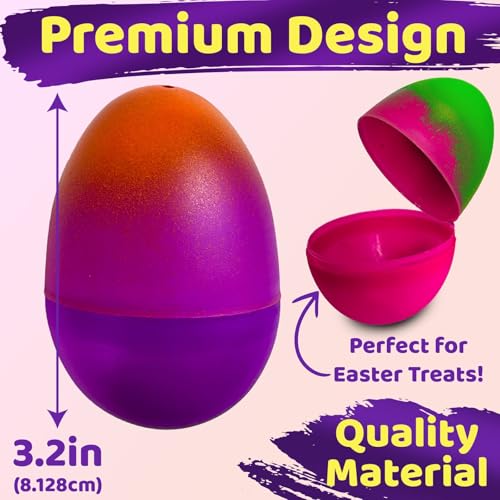 stargo 32 Pack Plastic Easter Eggs Empty 32 Large Plastic Eggs Fillable For Easter Egg Hunt easter egg basket Party Favor Surprise Egg Set of Bright Multicolored Ombr Eggs - Image 5