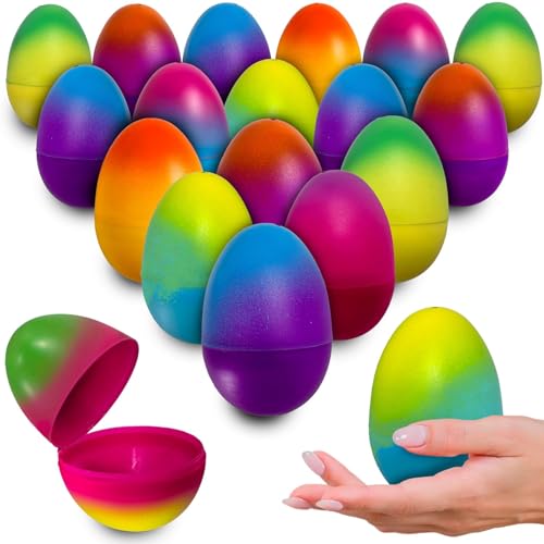 stargo 32 Pack Plastic Easter Eggs Empty 32 Large Plastic Eggs Fillable For Easter Egg Hunt easter egg basket Party Favor Surprise Egg Set of Bright Multicolored Ombr Eggs - Image 1