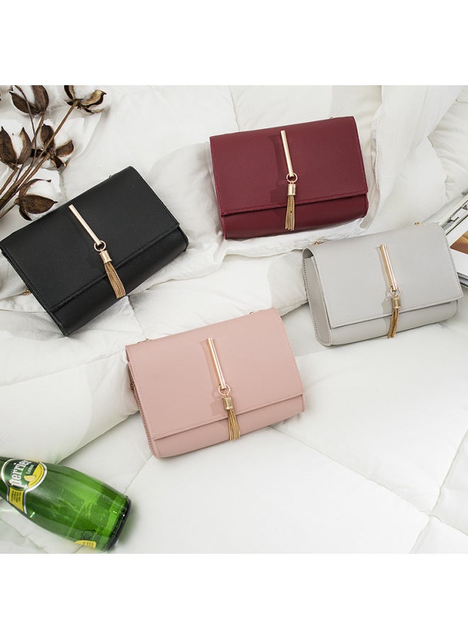 2019 Korean Style Women's Bag Mobile Phone Bag Hanging Tassel Small Bag Shoulder Crossbody Bag Small Fresh Chain Small Square Bag-Color:Black - Image 3