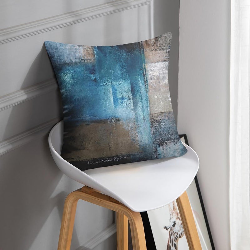 Britimes Throw Pillow Covers Modern Home Art Decor, 16 x 16 Inches Set of 2 Pillow Cases Decorative, Abstract Oil Painting Pillowcases for Bedroom, Living Room, Cushion Couch Sofa, Teal Grey - Image 2