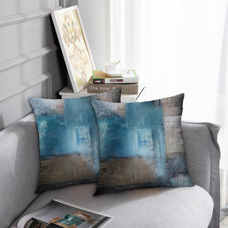 Britimes Throw Pillow Covers Modern Home Art Decor, 16 x 16 Inches Set of 2 Pillow Cases Decorative, Abstract Oil Painting Pillowcases for Bedroom, Living Room, Cushion Couch Sofa, Teal Grey - Image 5