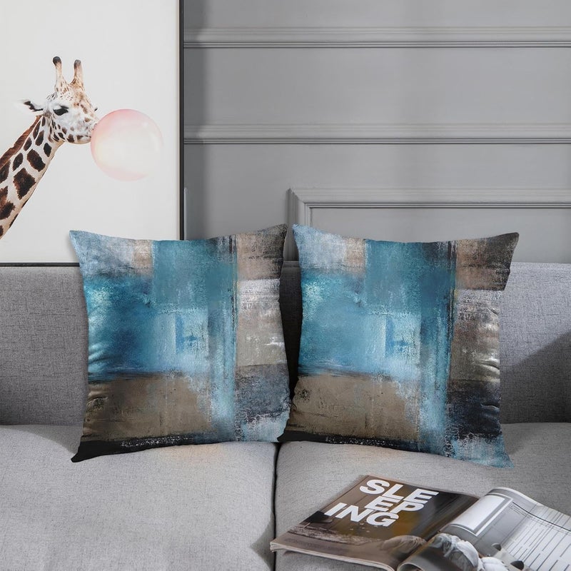 Britimes Throw Pillow Covers Modern Home Art Decor, 16 x 16 Inches Set of 2 Pillow Cases Decorative, Abstract Oil Painting Pillowcases for Bedroom, Living Room, Cushion Couch Sofa, Teal Grey - Image 3