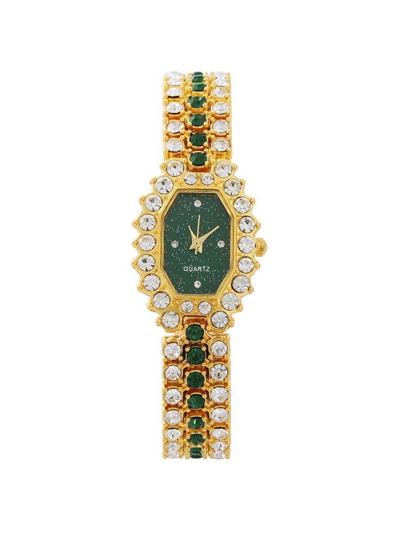 Fashionable Diamond Diamond Women's Watch Quartz Bracelet Watch Colored Diamond Watch (Green) - Image 2