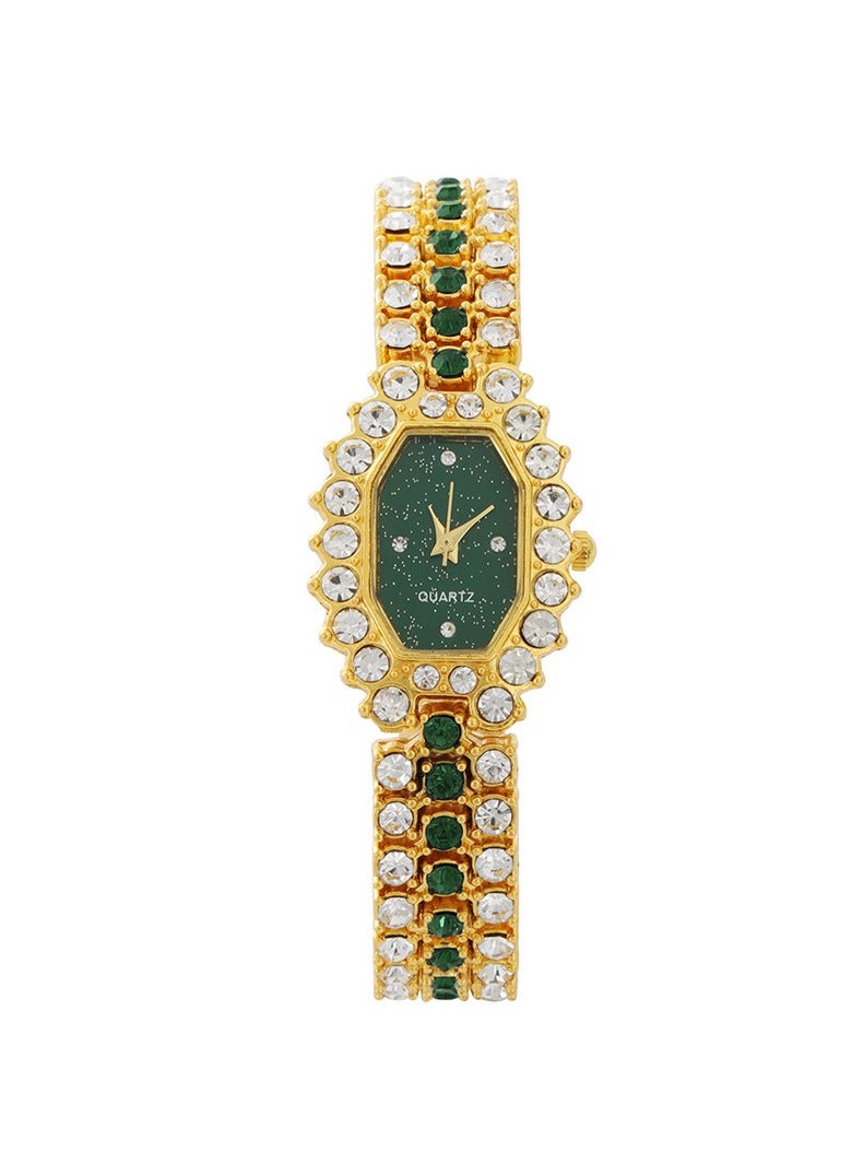 Fashionable Diamond Diamond Women's Watch Quartz Bracelet Watch Colored Diamond Watch (Green) - Image 1