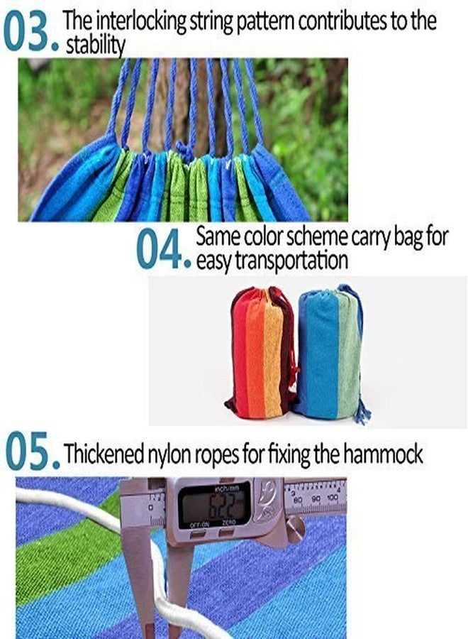 REIL RAID Outdoor Camping Canvas Fabric Portable Garden Hammocks Striped Ultralight Outdoor Beach Swing Bed with Strong Rope,Swing for Garden (280 * 100CM Wooden Curved Strip, Blue1) - Image 2