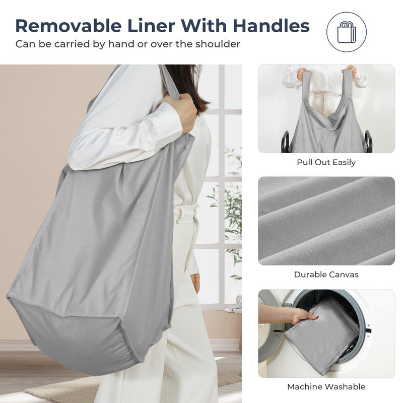 STO STO Laundry Hamper, 90L Rolling Laundry Sorter Cart with Removable and Washable Liner Bag, Clothes Hamper with Wheels and Metal Handle for Laundry Room and Bedroom, Gray - Image 5