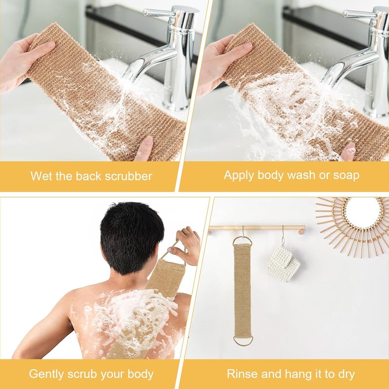 Ptwola Exfoliating Back Scrubber Band Glove Natural Shower Bath Towel Strap with Mitt Durable Body Wash Deep Cleaning Brush Loofah with Handle Dead Skin Removal for Men Women - Image 4