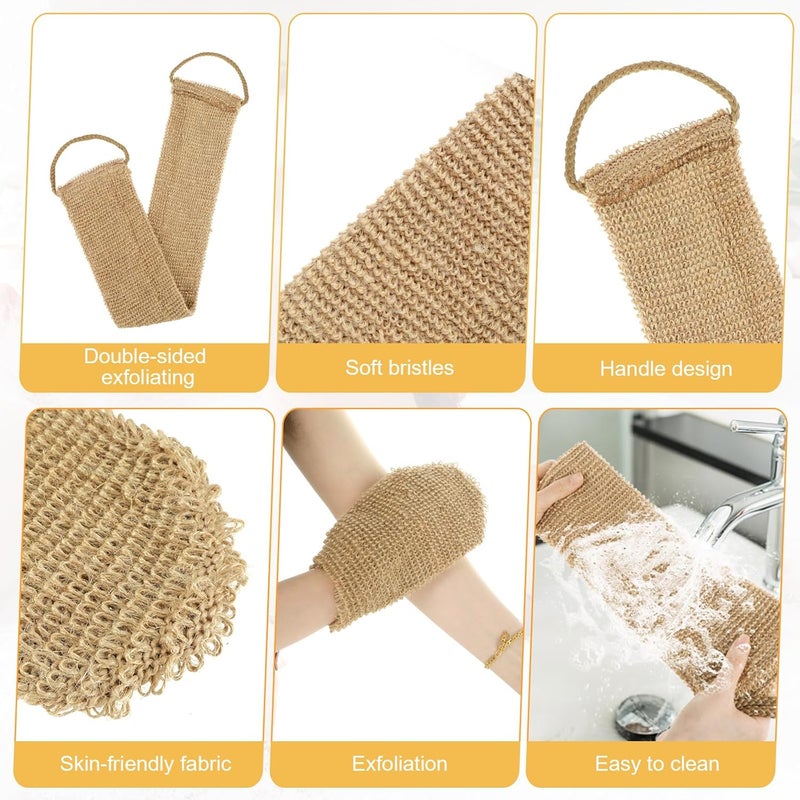 Ptwola Exfoliating Back Scrubber Band Glove Natural Shower Bath Towel Strap with Mitt Durable Body Wash Deep Cleaning Brush Loofah with Handle Dead Skin Removal for Men Women - Image 3