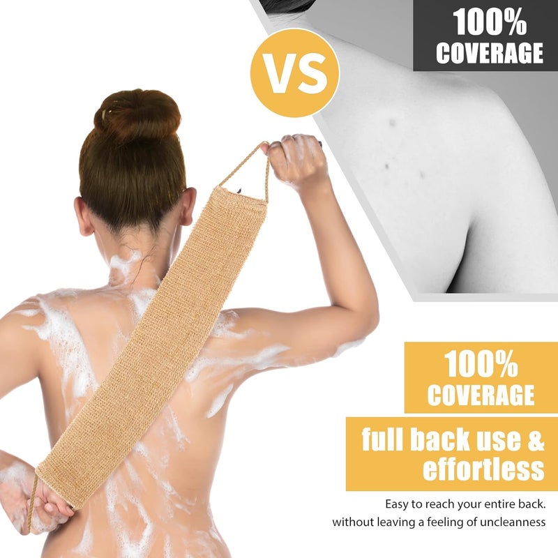 Ptwola Exfoliating Back Scrubber Band Glove Natural Shower Bath Towel Strap with Mitt Durable Body Wash Deep Cleaning Brush Loofah with Handle Dead Skin Removal for Men Women - Image 5