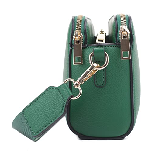 EVVE Triple Zip Small Crossbody Camera Bag with Wide Guitar Strap | Green - Image 3