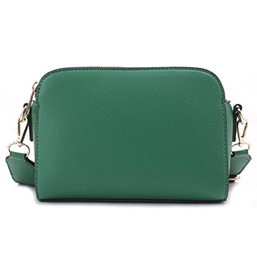 EVVE Triple Zip Small Crossbody Camera Bag with Wide Guitar Strap | Green - Image 2