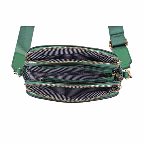 EVVE Triple Zip Small Crossbody Camera Bag with Wide Guitar Strap | Green - Image 5