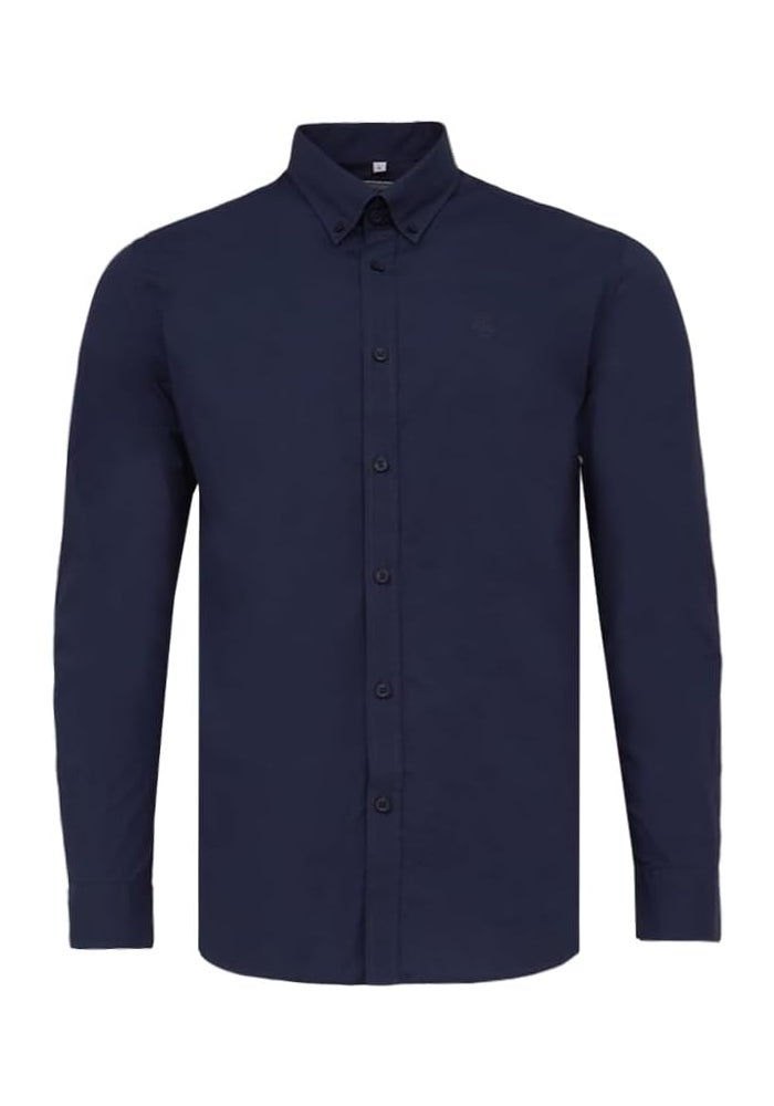 Cedro Men's Navy Cotton Long Sleeve Shirt with Button Down Collar - Image 1