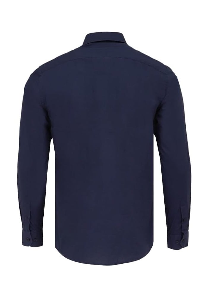 Cedro Men's Navy Cotton Long Sleeve Shirt with Button Down Collar - Image 2