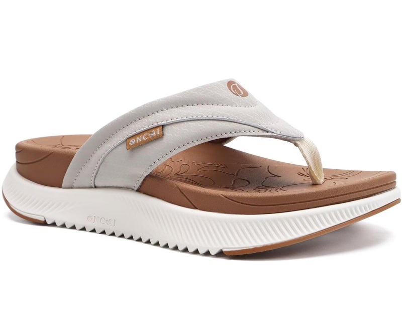 ONCAI Orthopedic Flip Flops Women with Arch Support Ladies Orthotic Recovery Sandals 2025 Comfortable Plantar Fasciitis Slip On Walking Sandal for Womans Indoor Casual Summer KhakiWhite Size 6 - Image 1