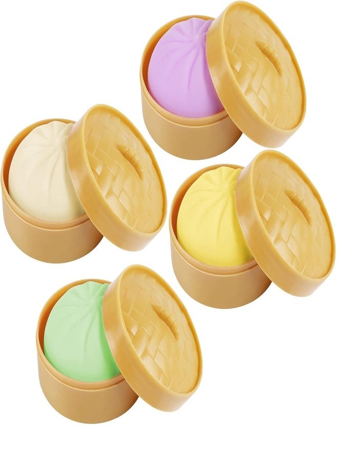EVERMARKET 4 PCS Colorful Squishy Dumpling Stress Balls,Squishes Dough Fidget Sensory Dumplings,Simulation Food Squishies Bun with Steamer Stretchy Stress Relief Tools - Image 1