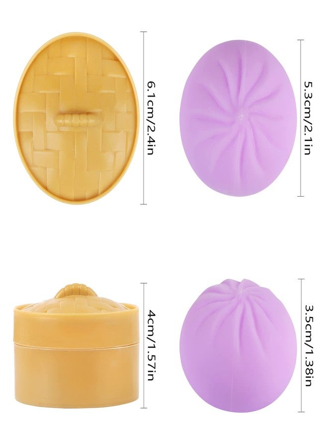 EVERMARKET 4 PCS Colorful Squishy Dumpling Stress Balls,Squishes Dough Fidget Sensory Dumplings,Simulation Food Squishies Bun with Steamer Stretchy Stress Relief Tools - Image 2
