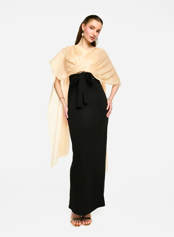 House of Moda House of Moda Cape Overlay Sleeve Two-Tone Maxi Dress