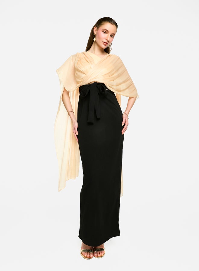 House of Moda Cape Overlay Sleeve Two-Tone Maxi Dress - Image 1