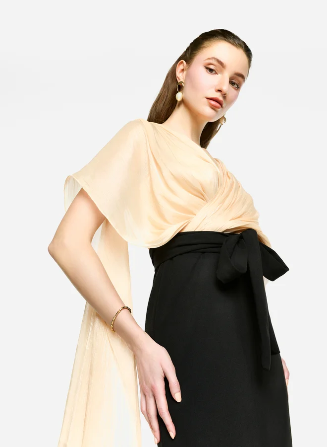 House of Moda House of Moda Cape Overlay Sleeve Two-Tone Maxi Dress