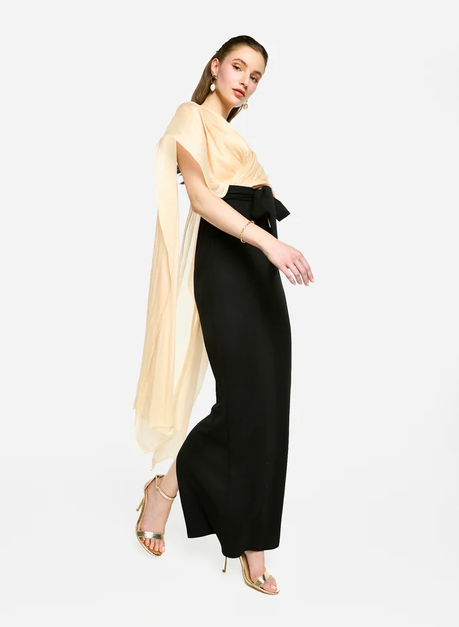 House of Moda House of Moda Cape Overlay Sleeve Two-Tone Maxi Dress