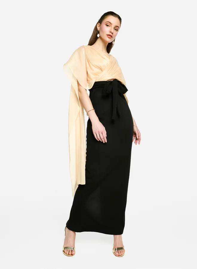 House of Moda House of Moda Cape Overlay Sleeve Two-Tone Maxi Dress
