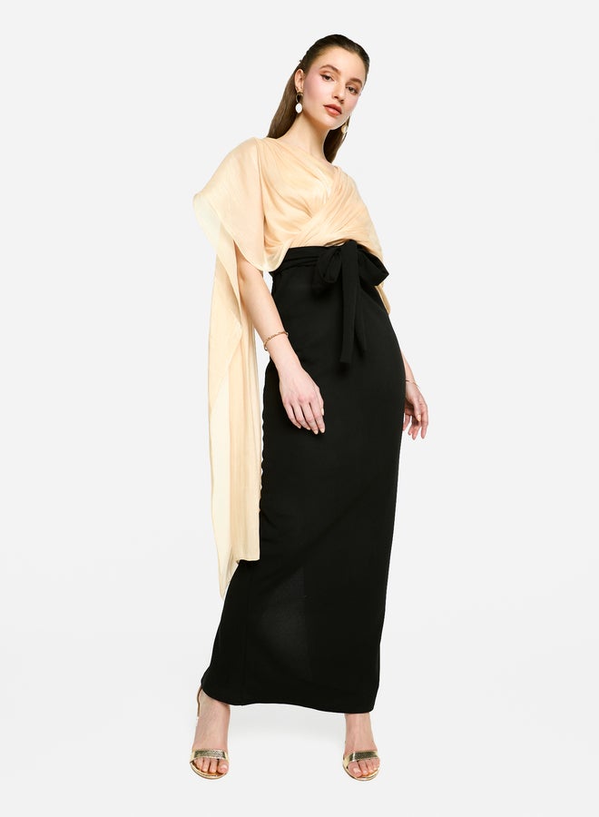 House of Moda Cape Overlay Sleeve Two-Tone Maxi Dress - Image 4