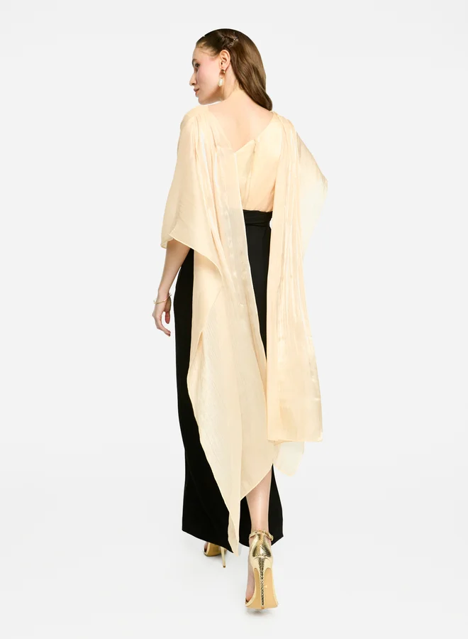 House of Moda House of Moda Cape Overlay Sleeve Two-Tone Maxi Dress
