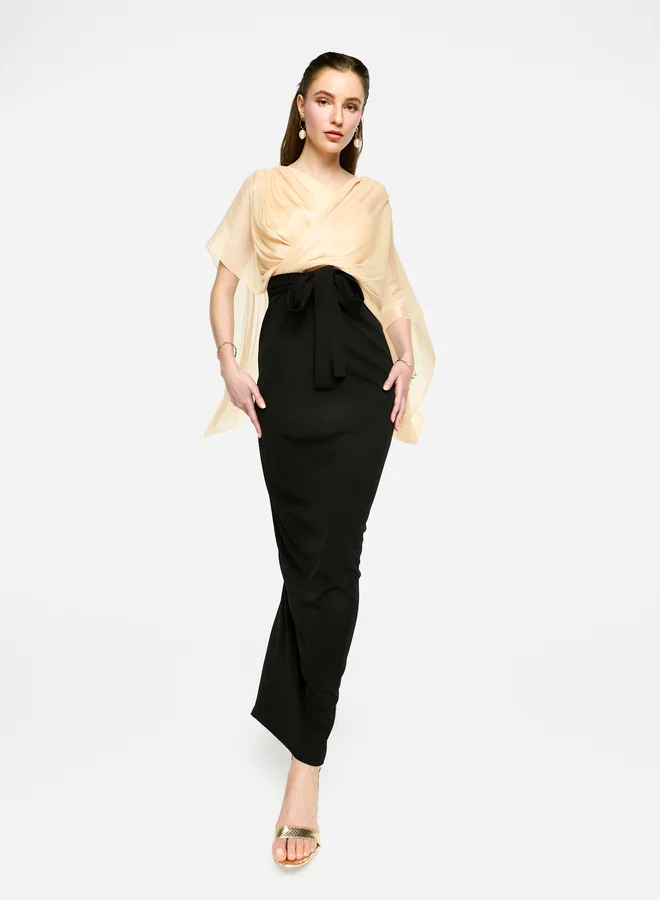 House of Moda House of Moda Cape Overlay Sleeve Two-Tone Maxi Dress