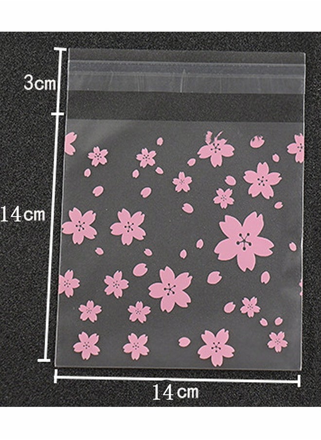 100 Pieces Resealable Cellophane Bags Self-Adhesive Frosting Cherry Blossoms Bags Ideal for Bakery Candy, Cookie, Soap, Candle Gift Wraping Storage 14x14cm