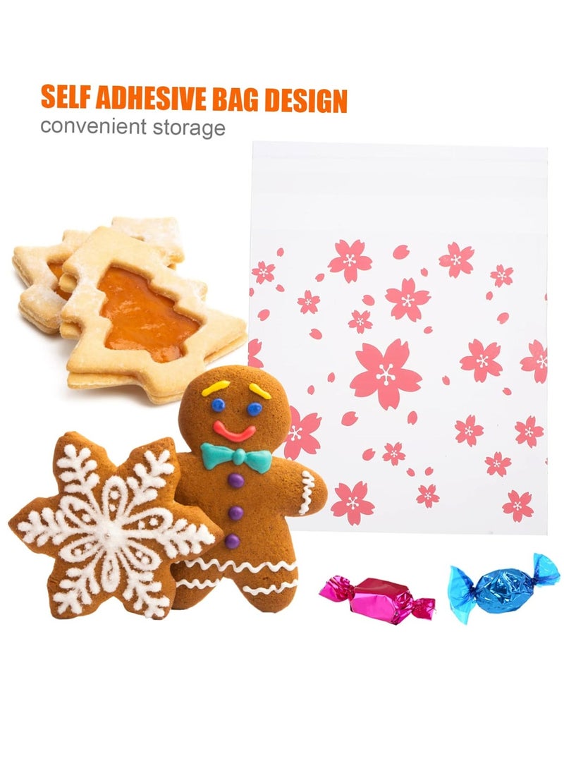 100 Pieces Resealable Cellophane Bags Self-Adhesive Frosting Cherry Blossoms Bags Ideal for Bakery Candy, Cookie, Soap, Candle Gift Wraping Storage 14x14cm