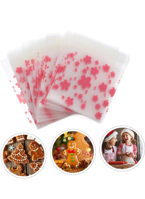 100 Pieces Resealable Cellophane Bags Self-Adhesive Frosting Cherry Blossoms Bags Ideal for Bakery Candy, Cookie, Soap, Candle Gift Wraping Storage 14x14cm