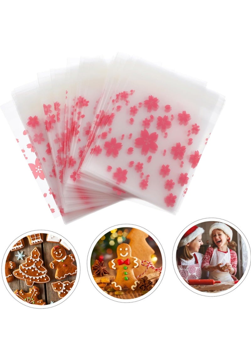 100 Pieces Resealable Cellophane Bags Self-Adhesive Frosting Cherry Blossoms Bags Ideal for Bakery Candy, Cookie, Soap, Candle Gift Wraping Storage 14x14cm