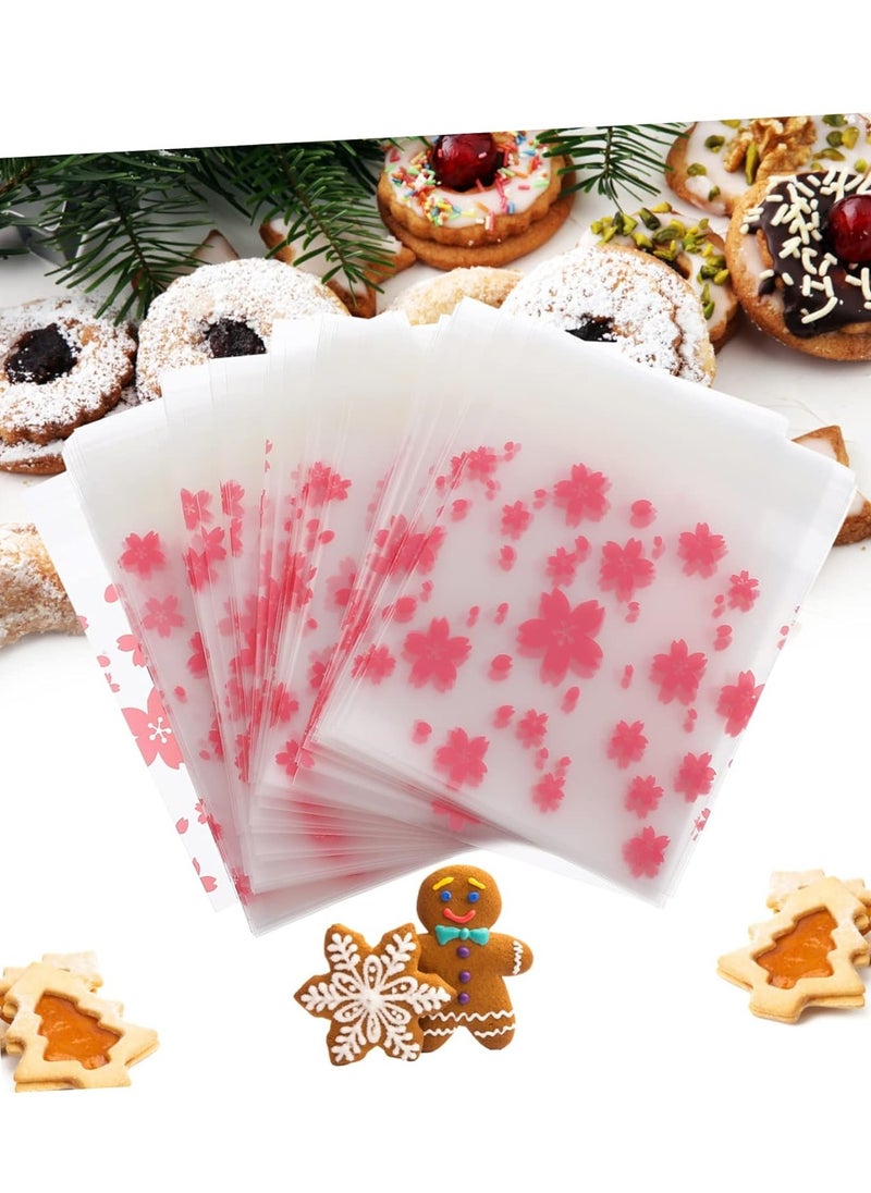 100 Pieces Resealable Cellophane Bags Self-Adhesive Frosting Cherry Blossoms Bags Ideal for Bakery Candy, Cookie, Soap, Candle Gift Wraping Storage 14x14cm
