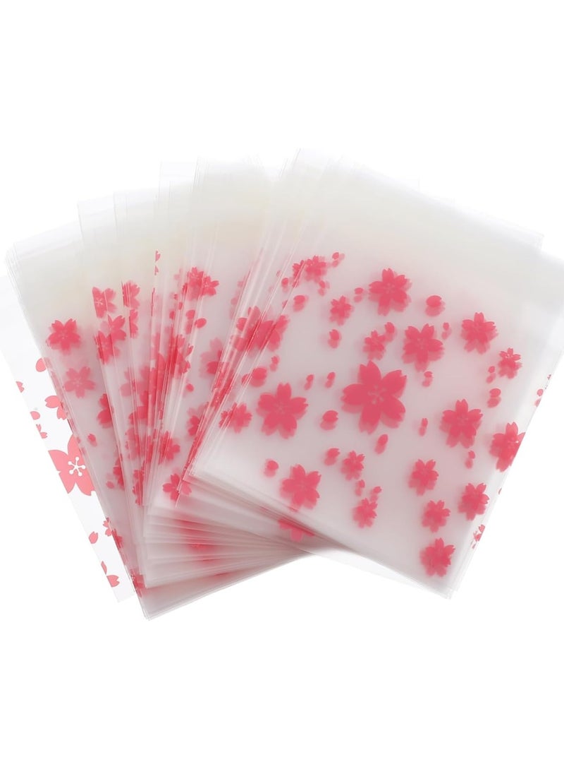 100 Pieces Resealable Cellophane Bags Self-Adhesive Frosting Cherry Blossoms Bags Ideal for Bakery Candy, Cookie, Soap, Candle Gift Wraping Storage 14x14cm