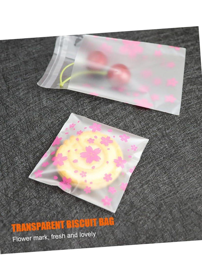 100 Pieces Resealable Cellophane Bags Self-Adhesive Frosting Cherry Blossoms Bags Ideal for Bakery Candy, Cookie, Soap, Candle Gift Wraping Storage 14x14cm