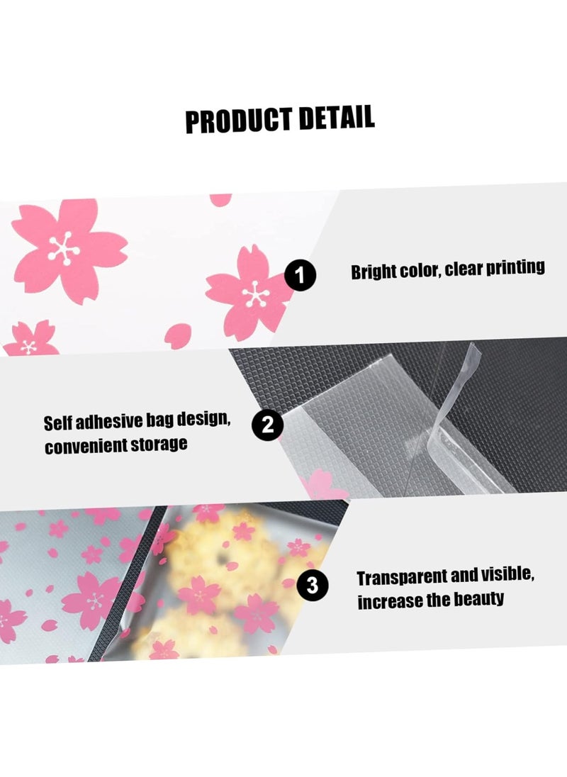 100 Pieces Resealable Cellophane Bags Self-Adhesive Frosting Cherry Blossoms Bags Ideal for Bakery Candy, Cookie, Soap, Candle Gift Wraping Storage 14x14cm