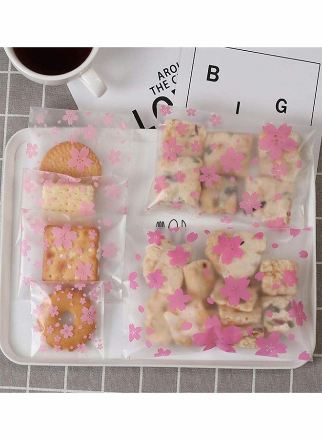 100 Pieces Resealable Cellophane Bags Self-Adhesive Frosting Cherry Blossoms Bags Ideal for Bakery Candy, Cookie, Soap, Candle Gift Wraping Storage 14x14cm