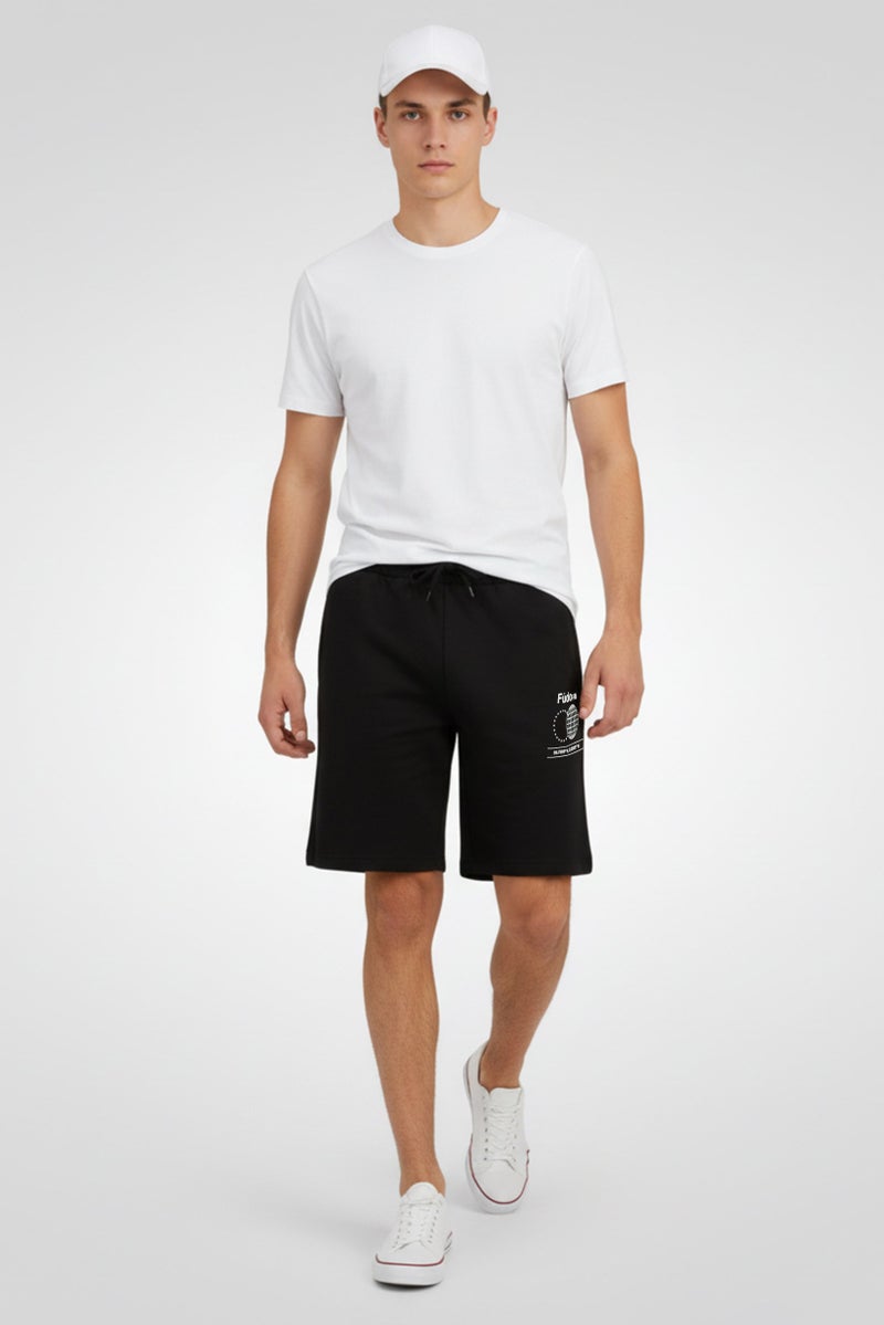 Fudo Men Graphic Print Basic Shorts, Black - Image 2