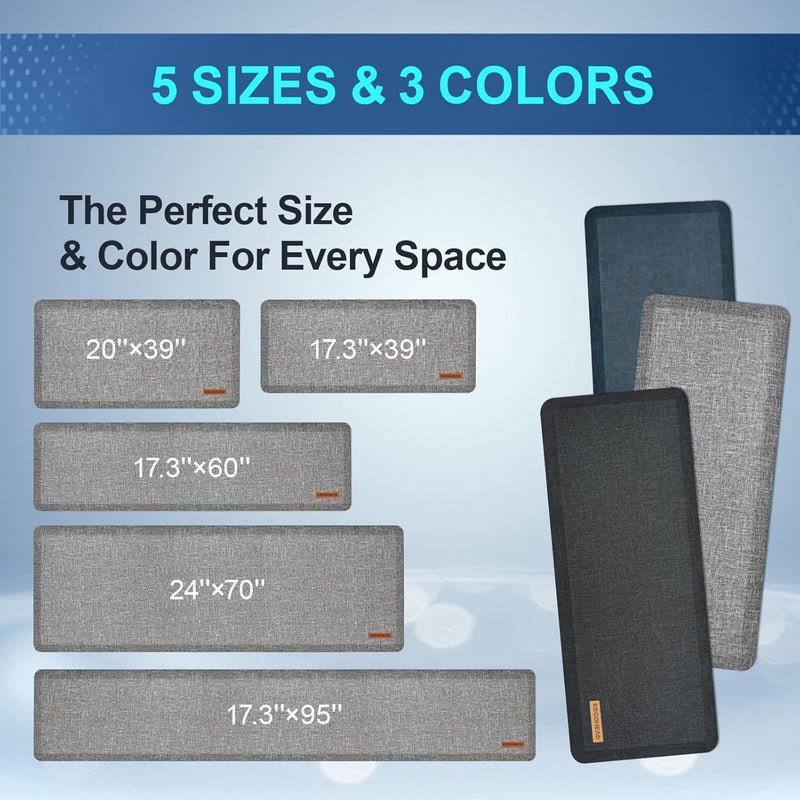 ergohead Anti Slip 7/8 inchs Anti Fatigue Kitchen Floor Mat, Ergonomic Comfort Standing Mat, Waterproof Kitchen Runner for Home, Kitchen, Office, Laundry, Garage (Light Gray, 17.3" x 60" -0.87") - Image 5