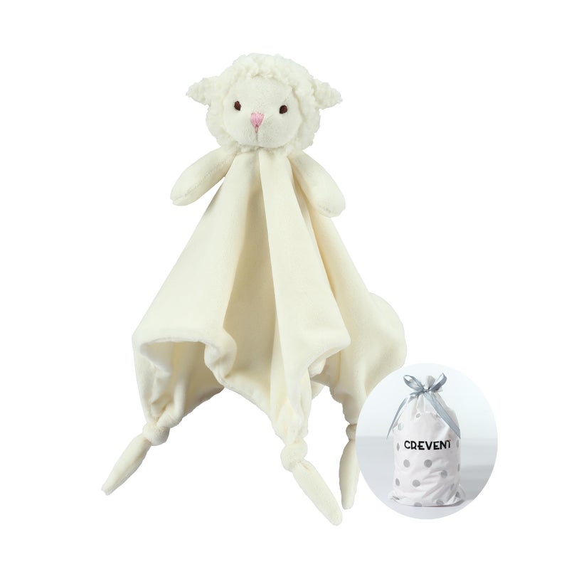 CREVENT Cozy Plush Baby Security Blanket Loveys for Baby Girls Boys, Minky Front and Back with Animal Face (Ivory Sheep) - Image 1