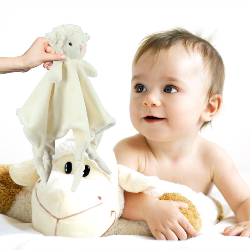 CREVENT Cozy Plush Baby Security Blanket Loveys for Baby Girls Boys, Minky Front and Back with Animal Face (Ivory Sheep) - Image 5