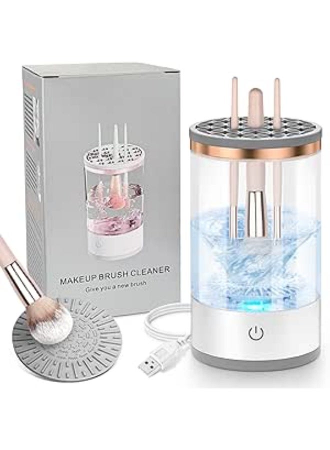 Electric makeup brush cleaner, a fast and efficient machine for deep cleaning all types of brushes, compact and portable design for home and travel use, for makeup enthusiasts and professionals - Transparent