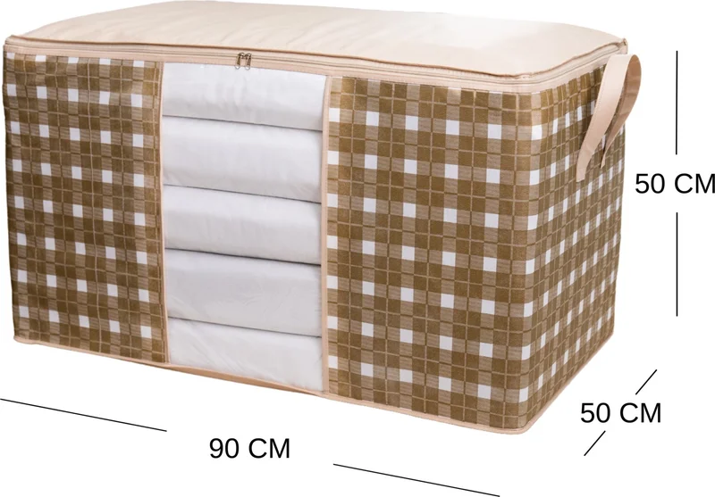 Nacarev 2 Pieces Mega Size Window Square Patterned Plaid Gray Pillow Quilt Organizer Bag Set 90X50X50 cm