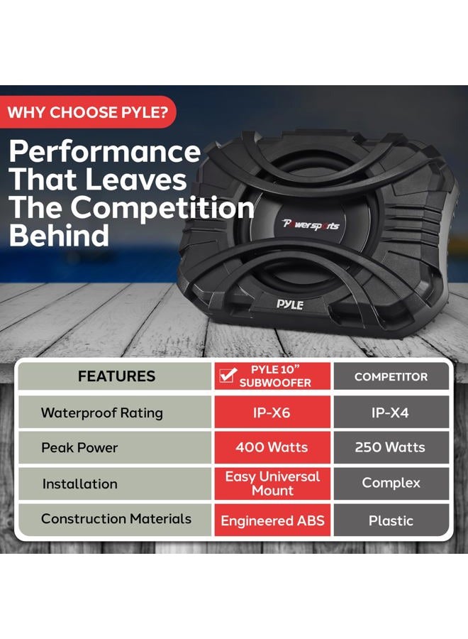 Pyle 10 Inch Subwoofer System - 400 Watts Passive Subwoofer for Marine & Powersports, Quick-Mount, Water Resistant Vehicle System, Weatherproof Housing, Designed for UTVs & Boats - Image 5